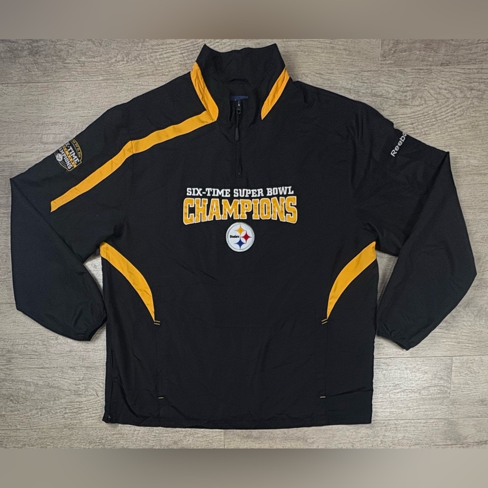 Reebok Pittsburgh Steelers 6 Time Super Bowl Champs Windbreaker Men’s XL Rare